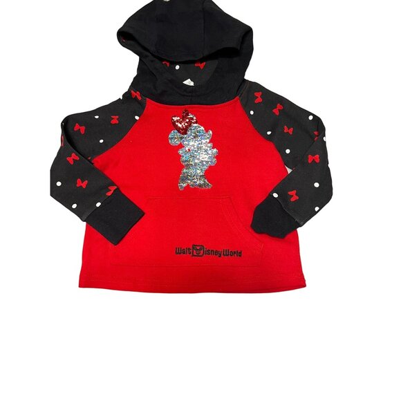 Disney Minnie Mouse Reversible Sequin Hoodie Sweatshirt Pullover Excellent VERY - Picture 1 of 6